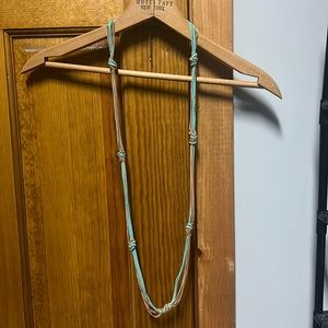 Unique Turquoise Leather and Gold Plated Chain Necklace